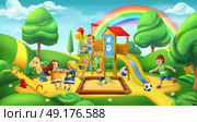 Children playground. Nature landscape. Park 3d vector panorama. Стоковая иллюстрация, агентство Ingram Publishing / Фотобанк Лори