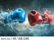 two boxing gloves clashing in a test. Стоковое AI-изображение, AI-художник Anastasy Yarmolovich / Фотобанк Лори