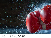 two boxing gloves clashing in a test. Стоковое AI-изображение, AI-художник Anastasy Yarmolovich / Фотобанк Лори