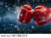 two boxing gloves clashing in a test. Стоковое AI-изображение, AI-художник Anastasy Yarmolovich / Фотобанк Лори