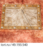 in italy sundial and gnomon antique historical medieval decoration wall. Стоковое фото, агентство Ingram Publishing / Фотобанк Лори