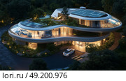 This is a modern architectural marvel renowned for its smooth curves and captivating night lighting features. Стоковое AI-изображение, AI-художник Anastasy Yarmolovich / Фотобанк Лори