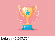 A gold trophy featuring a blue star emblem on its front. Стоковое AI-изображение, AI-художник Данила Большаков / Фотобанк Лори