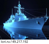 3D-модель военного корабля на черном фоне. Стоковое AI-изображение, AI-художник Ярославский Максим / Фотобанк Лори
