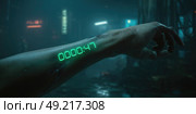 A hand with a green screen on it that says 004.7. Стоковое AI-изображение, AI-художник Ярославский Максим / Фотобанк Лори