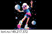 A girl is dancing with a disco ball in her hand. Стоковое AI-изображение, AI-художник Ярославский Максим / Фотобанк Лори