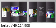 Tri-fold brochure business templates on both sides. Easy editable abstract vector layout in flat design. Glitched background made of colorful pixel mosaic. Digital decay, signal error, television fail. Tri-fold brochure business templates on both sides. Easy editable abstract vector layout in flat design. Glitched background made of colorful pixel mosaic. Digital decay, signal error, television fail. Стоковая иллюстрация, агентство Ingram Publishing / Фотобанк Лори
