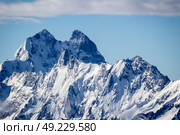 Ushba mountain closeup in the morning. The Greater Caucasus Range. Georgia. Стоковое фото, фотограф Максим Забаровский / Фотобанк Лори