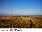 wind turbines and the sky in the isle of lanzarote spain africa. Стоковое фото, агентство Ingram Publishing / Фотобанк Лори