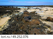 people footstep coaststone  volcanic spain  water in lanzarote  sky cloud beach  and summer . Стоковое фото, агентство Ingram Publishing / Фотобанк Лори