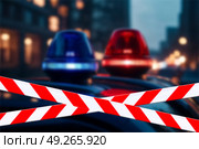 Urban Police Lights Obstructed by Warning Tape Create a Striking Scene at Dusk. Стоковая иллюстрация, иллюстратор Aleksandr Golubev / Фотобанк Лори