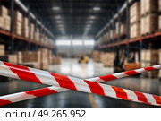 Restrictive Tape Marks Boundaries in a Bustling Industrial Warehouse Environment. Стоковая иллюстрация, иллюстратор Aleksandr Golubev / Фотобанк Лори