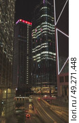 Modern skyscrapers reflect city skyline at night. Стоковое видео, видеограф Михаил Коханчиков / Фотобанк Лори
