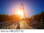 Modern footbridge across the Anhor canal in Navruz park at sunset in summertime, Uzbekistan, Tashkent. (2023 год). Редакционное фото, фотограф Емельянов Евгений Викторович / Фотобанк Лори
