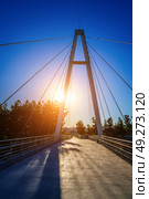 Modern footbridge across the Anhor canal in Navruz park at sunset in summertime, Uzbekistan, Tashkent. (2023 год). Редакционное фото, фотограф Емельянов Евгений Викторович / Фотобанк Лори