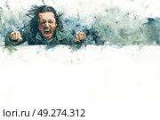 A painting depicting a man with his mouth agape, capturing a moment of surprise or shock in vivid colors and expressive brushstrokes. Стоковое AI-изображение, AI-художник Данила Большаков / Фотобанк Лори