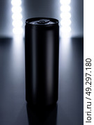 Black Aluminum Can with Futuristic Lighting on Metallic Surface. Стоковое фото, фотограф Женя Канашкин / Фотобанк Лори