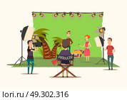 Treasure Chest Movie Composition. Lucky situations movie shooting composition with film set design imitating treasure island scenery with production unit vector illustration. Стоковая иллюстрация, агентство Ingram Publishing / Фотобанк Лори