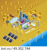 Smart City Internet Infrastructure Isometric Poster. Internet of things smart city infrastructure system concept isometric poster with embedded computer controlled devices vector illustration. Стоковая иллюстрация, агентство Ingram Publishing / Фотобанк Лори