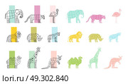 Wild Animals Flat Polygonal Icons Set. Southern wild animals polygonal linear computer graphic image color choosing process flat icons set vector illustration . Стоковая иллюстрация, агентство Ingram Publishing / Фотобанк Лори