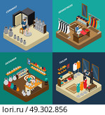 Craftsman Isometric Compositions. Craftsman isometric compositions with potter and designer with ceramics seamstress and tailor with clothing isolated vector illustration. Стоковая иллюстрация, агентство Ingram Publishing / Фотобанк Лори
