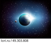 Dark Space Background. Dark colored space background with realistic the Planet Earth in the Universe vector illustration. Стоковая иллюстрация, агентство Ingram Publishing / Фотобанк Лори