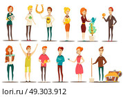 Fortunate Soul Characters Collection. Lucky situations flat set of doodle style flat images of isolated human characters with various items vector illustration. Стоковая иллюстрация, агентство Ingram Publishing / Фотобанк Лори