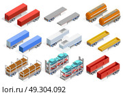Trailers Isometric Set. Trailers isometric set of different construction for transportation various kinds of cargo isolated vector illustration. Стоковая иллюстрация, агентство Ingram Publishing / Фотобанк Лори