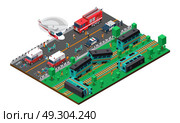 Train Wreck Isometric Design. Train wreck isometric design with fire service and police ambulance and helicopter wounded persons vector illustration. Стоковая иллюстрация, агентство Ingram Publishing / Фотобанк Лори