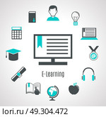 Minimalist Style Elearning Composition. Minimalist style elearning composition with isolated icon set about distance education theme vector illustration. Стоковая иллюстрация, агентство Ingram Publishing / Фотобанк Лори