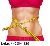 Female Athletic Waistline 3D Illustration. Female athletic waistline 3d design with red sports clothing and measuring tape on white background vector illustration. Стоковая иллюстрация, агентство Ingram Publishing / Фотобанк Лори