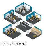 Electronics Factory Isometric Multistory Composition. Electronics factory isometric multistory composition with staff working in highly technological robotic equipment vector illustration  . Стоковая иллюстрация, агентство Ingram Publishing / Фотобанк Лори