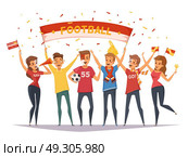 Fan Rooter Buff Group Composition. Colored fan rooter buff group composition with flags and banners girls and boys vector illustration. Стоковая иллюстрация, агентство Ingram Publishing / Фотобанк Лори