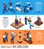Flat Competition Business Banner Set. Three horizontal flat competition business banner set with business competition business sport and I am a winner vector illustration. Стоковая иллюстрация, агентство Ingram Publishing / Фотобанк Лори