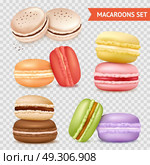 Almond Cookies Transparent Set. Isolated macaroons images set on transparent background with groups of two almond cakes of different colour vector illustration. Стоковая иллюстрация, агентство Ingram Publishing / Фотобанк Лори