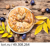 strudel with autumn plum. dessert strudel with autumn plum in tray. Стоковое фото, агентство Ingram Publishing / Фотобанк Лори