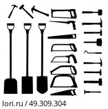 Set of power tools, shovel, drill, hammer. Vector icon. Стоковая иллюстрация, агентство Ingram Publishing / Фотобанк Лори