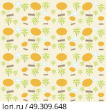 Palm trees, umbrellas seamless pattern. Vector illustration. Стоковая иллюстрация, агентство Ingram Publishing / Фотобанк Лори