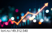 Financial trends display upward movement with colorful data visualization in a digital environment. Стоковое AI-изображение, AI-художник Сергей Толмачёв / Фотобанк Лори