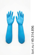 Doctors wear blue nitrile rubber gloves separately on a white background. Стоковое AI-изображение, AI-художник Sergey Grishin / Фотобанк Лори