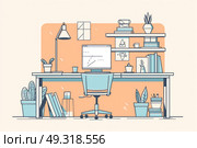 A modern home office with various plants and a computer on a desk, creating a green and productive workspace. Стоковое AI-изображение, AI-художник Данила Большаков / Фотобанк Лори