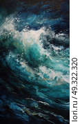 A powerful wave crashes in the ocean, creating a dynamic and awe-inspiring scene. Стоковое AI-изображение, AI-художник Данила Большаков / Фотобанк Лори