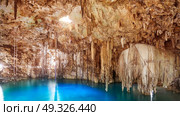 Cenote Xkeken sinkhole near Valladolid in Yucatan Mexico. Стоковое фото, агентство Ingram Publishing / Фотобанк Лори