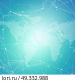 Abstract futuristic background with connecting lines and dots, polygonal linear texture. World map on blue. Global network connections, geometric design, technology digital concept.. Abstract futuristic background with connecting lines and dots, polygonal linear texture. World map on blue. Global network connections, geometric design, technology digital concept. Стоковая иллюстрация, агентство Ingram Publishing / Фотобанк Лори