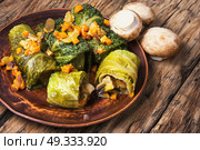 cabbage rolls with vegetable. Vegetable cabbage rolls in leaf of savoy cabbage.Ukrainian food. Стоковое фото, агентство Ingram Publishing / Фотобанк Лори
