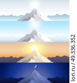 Nature mountain set. A midday sun, dawn, sunset, night in the mountains. Landscapes with peak. Mountaineering, traveling, outdoor recreation concept. Abstract vector backgrounds for web, prints etc.. Nature mountain set. A midday sun, dawn, sunset, night in the mountains. Landscapes with peak. Mountaineering, traveling, outdoor recreation concept. Abstract vector backgrounds for web, prints etc. Стоковая иллюстрация, агентство Ingram Publishing / Фотобанк Лори
