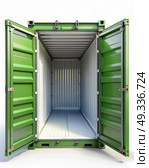 Open Green Shipping Container on White Background. Generative AI. Стоковое AI-изображение, AI-художник Roman Zavorotny / Фотобанк Лори