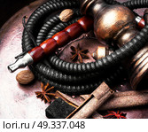Nargile with spices. Smoking smoking shisha with tobacco aroma of spices.Oriental hookah. Стоковое фото, агентство Ingram Publishing / Фотобанк Лори