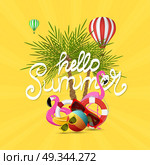 Summer time vector banner design and colorful beach elements. Стоковая иллюстрация, агентство Ingram Publishing / Фотобанк Лори