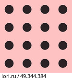 Seamless polka dot pattern. Black dots on pink background. Vector illustration. Стоковая иллюстрация, агентство Ingram Publishing / Фотобанк Лори